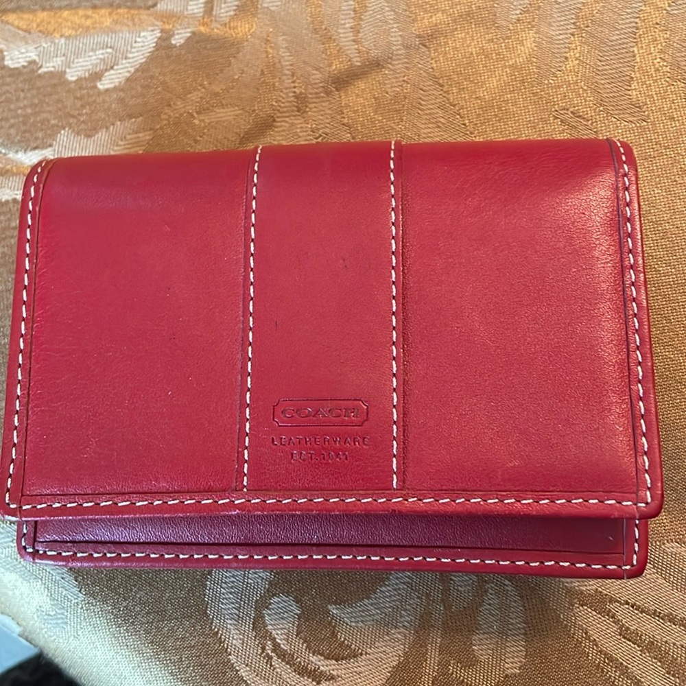 Coach Red Leather Card Wallet 3.5 x 4.5